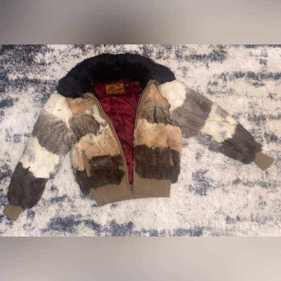 Zip up authentic rabbit fur biker jacket. - Picture 1 of 4